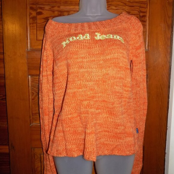 Vintage 1990s Y2K Mudd Jeans Slouchy Logo Sweater - Orange - Picture 1 of 11